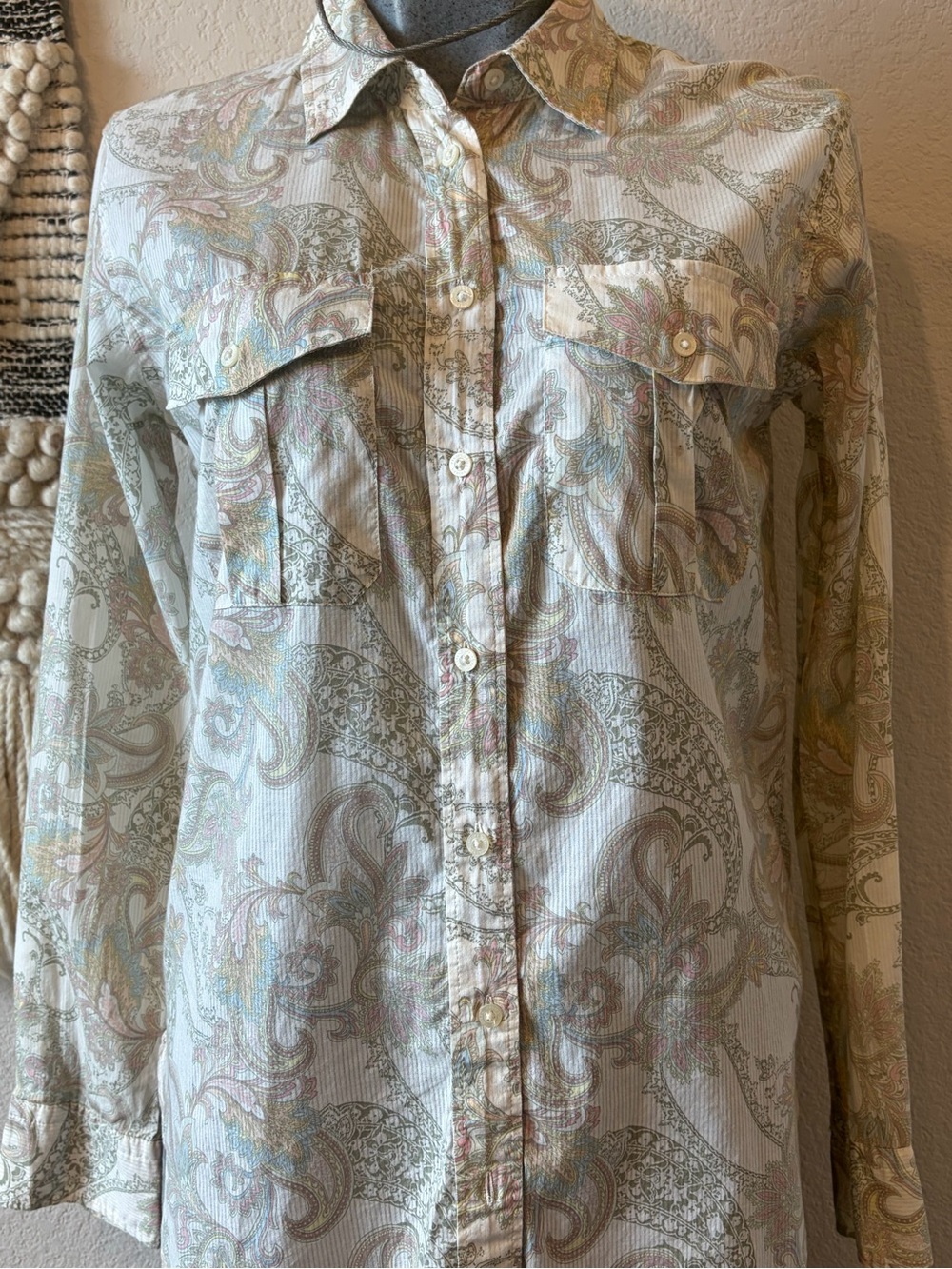 Lauren Ralph Lauren Light Cream Paisley Button-Front Blouse with Pastel Accents